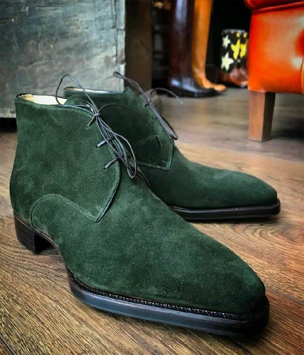 green suede chukka boots