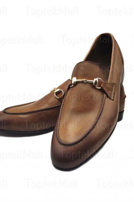 Handmade Men's Leather Stylish Brown Colour Loafers Slip Ons Dress Formal Shoes-5