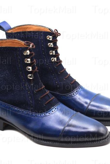 Handmade Men's Leather Chelsea Stylish Blue Dress Formal Shoes Style Designer Boots -18