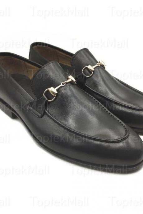 Handmade Men's Leather Black Coloured Loafers Trendy Formal Slip Ons Designer Elegant Shoes-37