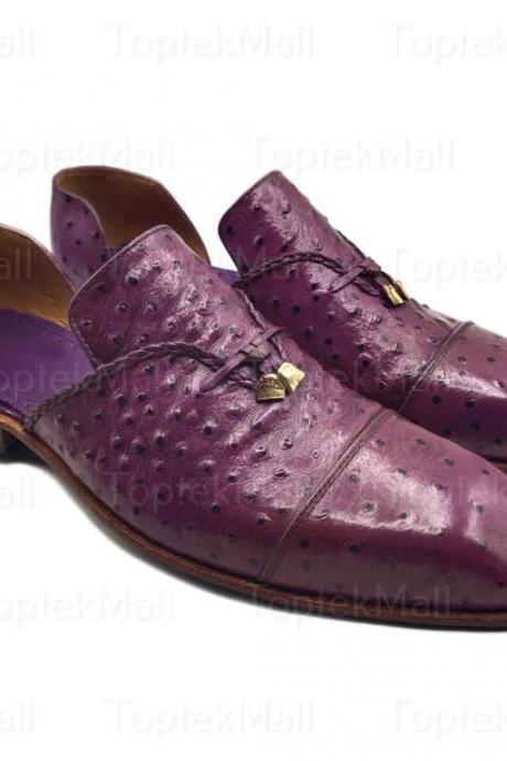 Handmade Men's Leather Purple Colour Stylish Trendy Dress Unique Style Loafers Slip Ons Shoes-41