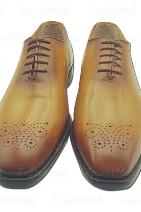 Handmade Men&amp;#039;s Leather Stylish Trendy Dress Formal Two Tone Oxford Elegant Wingtips Shoes-59