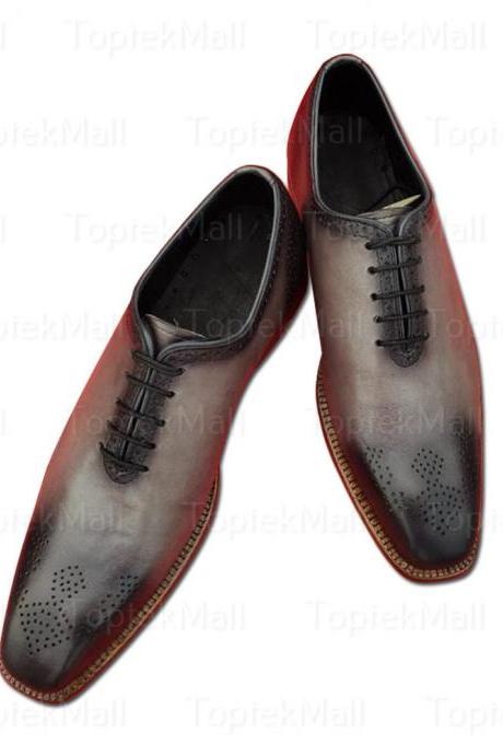 Handmade Men's Leather Oxfords Dress Brown Stylish Formal Style Designer Wingtip Shoes -65