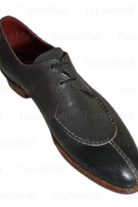 Handmade Men&amp;#039;s Leather Grey Coloured Stylish Dress Split Toe Formal Wingtip Oxfords Lace Up Shoes-80