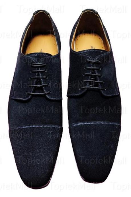 Handmade Men's Leather Wingtip Black Dress Stylish Formal Style Designer Oxfords Suede Shoes -94