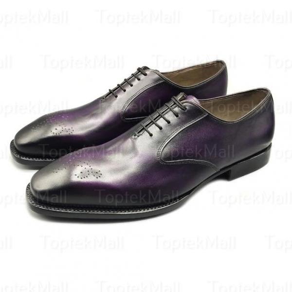 Handmade Men's Leather New Wingtip Dresss Purple Stylish Formal Style Designer Oxfords Shoes -100